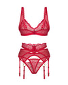 Set de lenjerie intimă Cupide Desir - compleu erotic cu sutien, chiloți și portjartier din dantelă fină, roșu