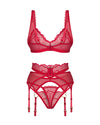 Set de lenjerie intimă Cupide Desir - compleu erotic cu sutien, chiloți și portjartier din dantelă fină, roșu