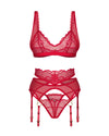 Set de lenjerie intimă Cupide Desir - compleu erotic cu sutien, chiloți și portjartier din dantelă fină, roșu