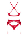 Set de lenjerie intima Lacelove – compleu erotic cu sutien, chiloti si portajartier din dantela, rosu