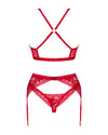 Set de lenjerie intima Lacelove – compleu erotic cu sutien, chiloti si portajartier din dantela, rosu
