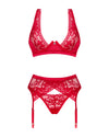 Set de lenjerie intima Lacelove – compleu erotic cu sutien, chiloti si portajartier din dantela, rosu