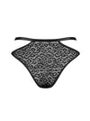 Chiloți Bagirela – tanga transparent cu decupaje sexy, imprimeu animal print și accesorii metalice, negru
