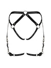Accesoriu erotic Spicy Harness A762– portjartier provocator din vinil cu bretele reglabile si insertii metalice XL/XXL, negru