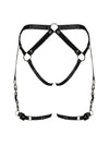 Accesoriu erotic Spicy Harness A762– portjartier provocator din vinil cu bretele reglabile si insertii metalice XL/XXL, negru
