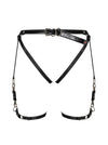 Accesoriu erotic Spicy Harness A762– portjartier provocator din vinil cu bretele reglabile si insertii metalice XL/XXL, negru