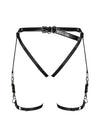 Accesoriu erotic Spicy Harness A762– portjartier provocator din vinil cu bretele reglabile si insertii metalice XL/XXL, negru