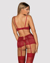 Set de lenjerie intimă Lividia - compleu sexy cu sutien, chiloți și portjartier din dantelă S/M, roșu bordo