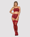Set de lenjerie intimă Lividia - compleu sexy cu sutien, chiloți și portjartier din dantelă S/M, roșu bordo