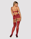 Set de lenjerie intimă Lividia - compleu sexy cu sutien, chiloți și portjartier din dantelă S/M, roșu bordo