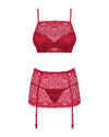 Set de lenjerie intimă Lividia - compleu sexy cu sutien, chiloți și portjartier din dantelă S/M, roșu bordo