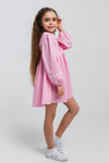 HELEN - Rochie din catifea reiat cu model in clos si maneca lunga, roz