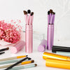 Set 5 pensule machiaj ochi Travel Essentials, par natural si sintetic, cu suport metalic roz- Pensule profesionale pentru fard si blending