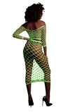 Set crop top cu maneca lunga si fusta lunga tip plasa – compleu sexy XS-XL (one size),  verde neon