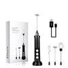 Mixer spuma lapte cu 3 teluri interschimbabile, incarcare wirless si acumulator incorporat, 3 trepte de viteza pentru spumare, frappe, cappucino, mixat oua, negru