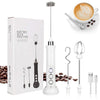 Mixer spuma lapte cu 3 teluri interschimbabile, incarcare wirless si acumulator incorporat, 3 trepte de viteza pentru spumare, frappe, cappucino, mixat oua, alb
