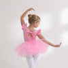 Costum de balet, gimnastica sau dans pentru fete: set body bumbac si fusta tutu roz cu aplicatii stralucitoare