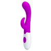 Vibrator punctul G BRUNO cu stimulator clitoris si 7 moduri de vibratii, flexibil, silicon premium, roz