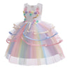 Rochie printesa Unicorn cu accesorii pentru fetite, costumatie joc de rol petreceri, serbari, carnaval si cadou ideal pentru sarbatori, aniversari sau zile de nastere, alb/multicolor