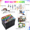 Set 80 markere colorate duble cu suport si geanta depozitare, varf subtire si gros 1/6 mm, cerneala pe baza de alcool