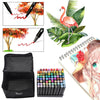 Set 80 markere colorate duble cu suport si geanta depozitare, varf subtire si gros 1/6 mm, cerneala pe baza de alcool