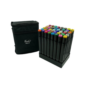 Set 48 markere colorate duble cu suport și geantă depozitare, vârf subțire și gros 1/6 mm, cerneala pe bază de alcool