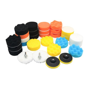 Set 31 piese polish auto profesional cu talere M14, kit discuri de burete, lână și adaptoare pentru bormașină