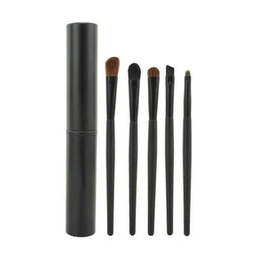 Set 5 pensule machiaj ochi Travel Essentials, păr natural și sintetic, cu suport metalic negru - Pensule profesionale pentru fard și blending