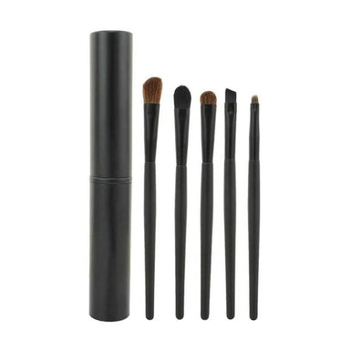 Set 5 pensule machiaj ochi Travel Essentials, păr natural și sintetic, cu suport metalic negru