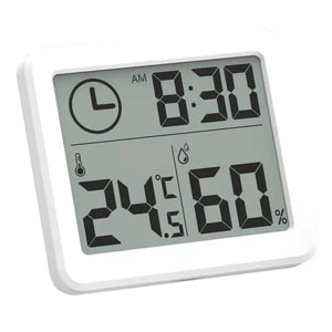 Higrometru și termometru digital de cameră cu ceas, alb