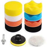 Set 11 piese polish auto profesional cu taler M14, discuri de burete 8 cm, lână și adaptor pentru bormașină