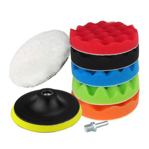 Set 8 piese polish auto profesional cu taler M14, discuri de burete 12.5 cm, lână și adaptor pentru bormașină