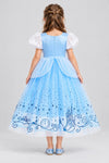 Rochie de prințesă bleu cu aspect de bal – față
