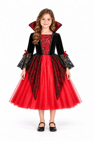 Rochie de prințesă vampir pentru fetițe, cu crinolină inclusă – costum cu detalii gotice pentru Halloween și joc de rol