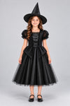 Rochie de prințesă vrăjitoare neagră cu pălărie – față