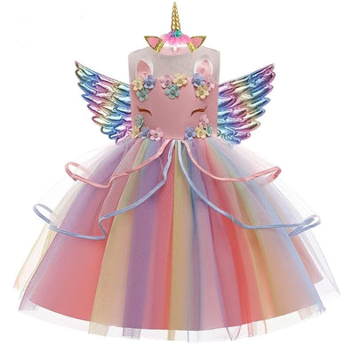 Rochie prințesă Unicorn pentru fetițe, cu aripi si bentiță