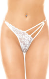 Chiloți tanga din dantelă albă și bretele laterale cu decupaje decorative M/L, alb
