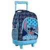 Ghiozdan Troler pentru Școală, Model Stitch, cu 3 Compartimente, Mâner Telescopic, Bretele Ajustabile și Întărite, 44 × 33 × 22 cm, Albastru