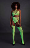 Set cu bustiera, chilot, portjartier si dres - compleu sexy XS-XL (one size), verde neon