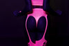 Set cu bustiera, chilot, portjartier si dres - compleu sexy XS-XL (one size), roz neon