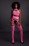 Set cu bustiera, chilot, portjartier si dres - compleu sexy XS-XL (one size), roz neon