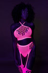 Set cu bustiera, chilot, portjartier si dres - compleu sexy XS-XL (one size), roz neon