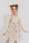 ZHUZHANNA - Rochita eleganta din bumbac cu tulle brodat si fluturasi, bej