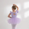 Costum de balet, gimnastica sau dans pentru fete: set body bumbac si fusta tutu mov cu aplicatii stralucitoare