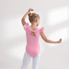Costum de balet, gimnastica sau dans pentru fete: set body bumbac si fusta tutu roz cu aplicatii stralucitoare